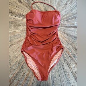 J.Crew Re-Imagined size 8 Bandeau One-Piece Swimsuit rust copper color